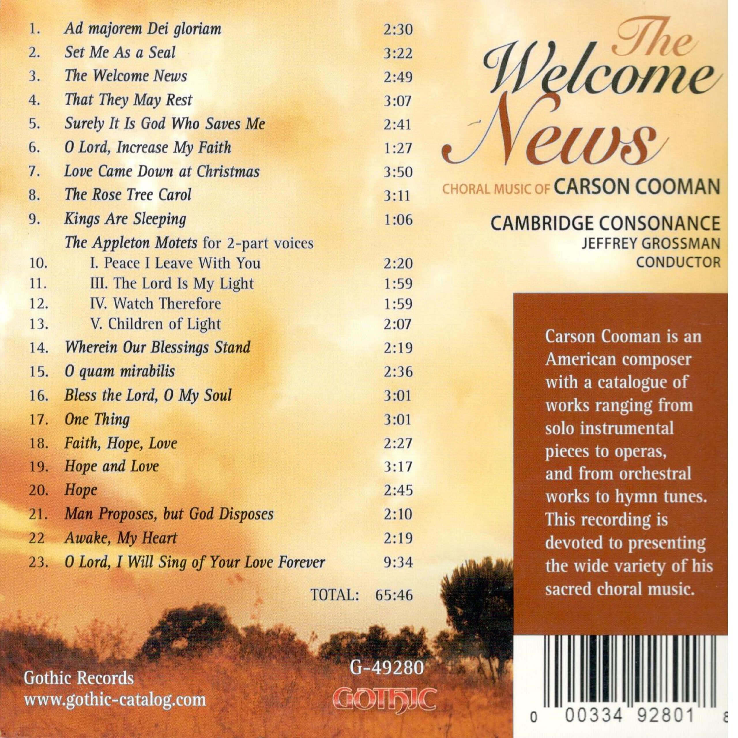 The Welcome News: Choral Music of Carson Cooman - Image 2